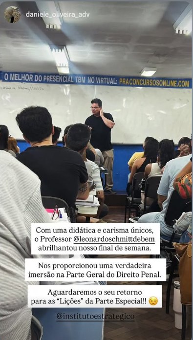Depoimento de aluno sobre o curso presencial de Direito Penal